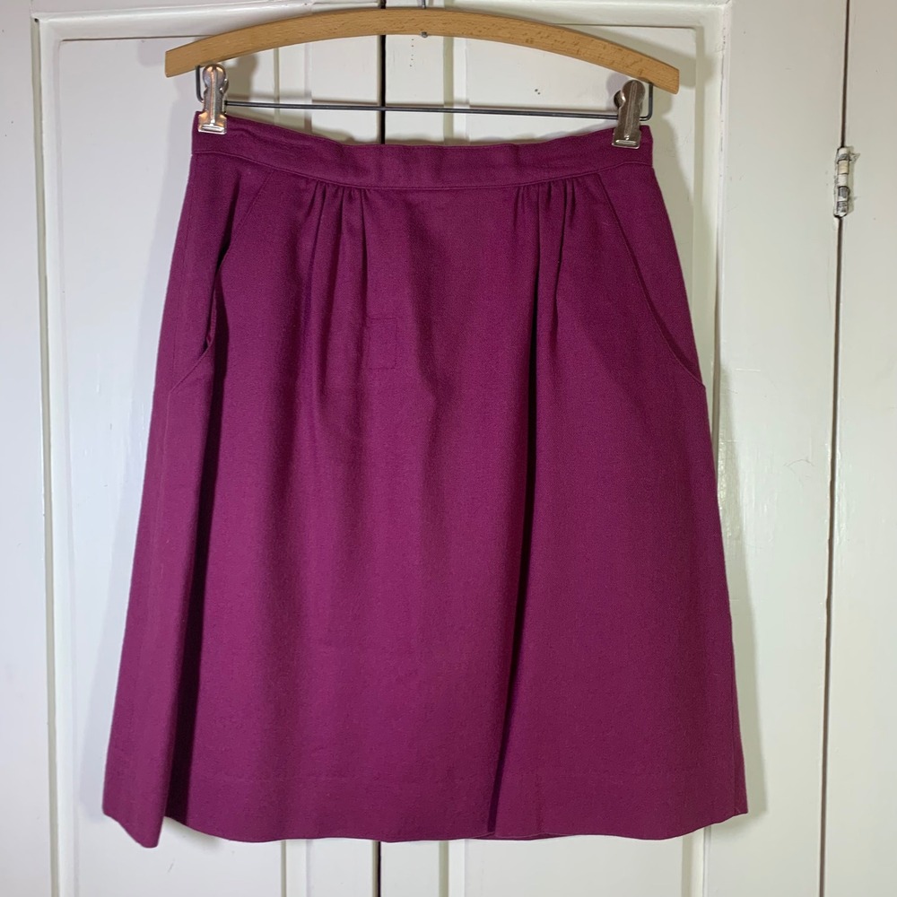 L.L. Bean Vintage Magenta Wool‎ A-Line Pleated Skirt Pockets VTG USA 10 READ